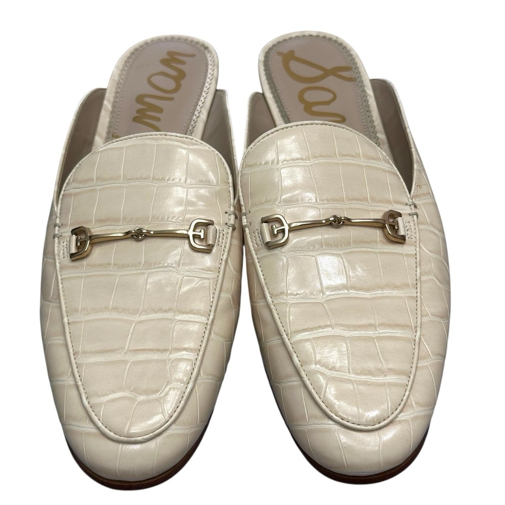 Sam Edelman Linnie Beige‎ Crocodile Embossed Mule Size 10 M Horsebit Loafer